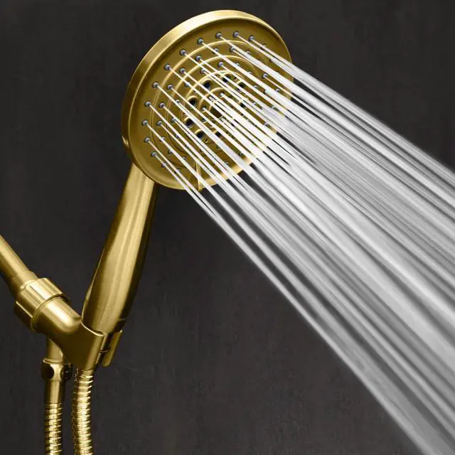 Alt view image 7 of 7 - Luxury Spa: ImperialShine Gold Hand Held Shower Head, 5 inch 6 Spray Settings Handheld Showerhead with Extra-Long Hose, Experience Comfort and Elegance (Polished Brass/ImperialShine Gold)