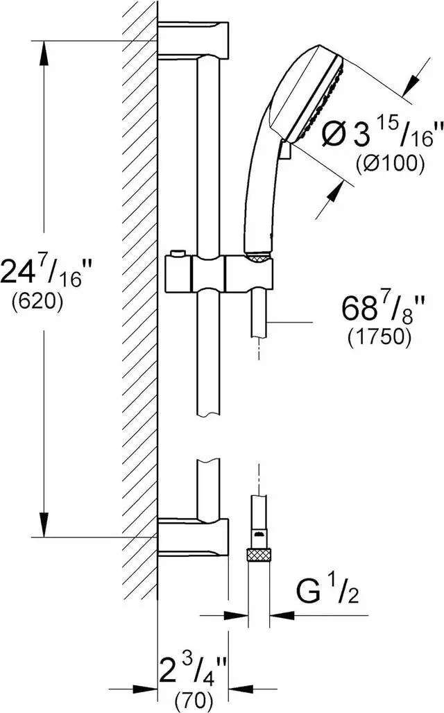 Alt view image 3 of 4 - Grohe 26076002 New Tempesta Cosmopolitan 100 2 Spray Shower Rail Set, Starlight Chrome