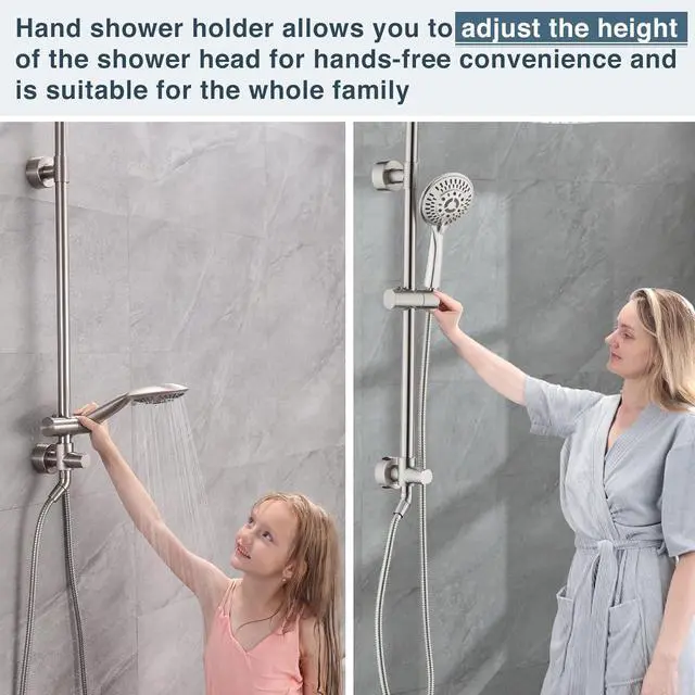 Alt view image 4 of 7 - BRIGHT SHOWERS Rain System Including 9 Inch Rainfall shower head and Handheld with Height Adjustable Holder, Solid Brass Rail and 60 Inch Long Stainless Steel Shower Hose