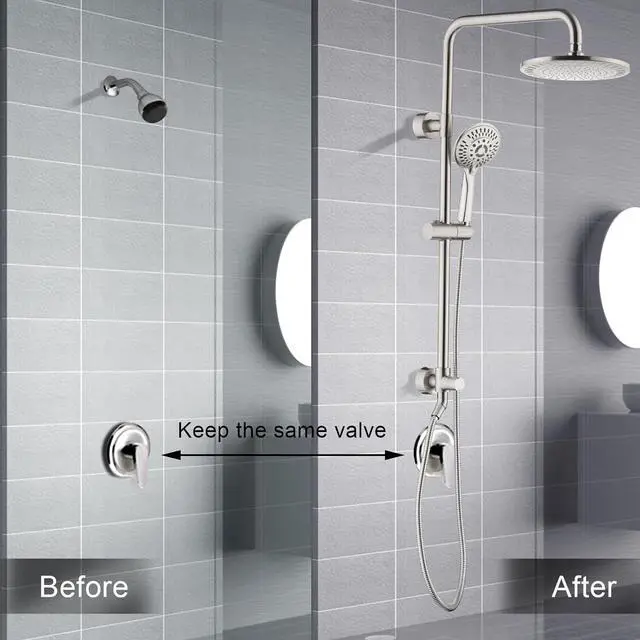 Alt view image 7 of 7 - BRIGHT SHOWERS Rain System Including 9 Inch Rainfall shower head and Handheld with Height Adjustable Holder, Solid Brass Rail and 60 Inch Long Stainless Steel Shower Hose