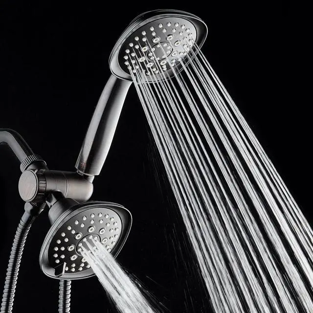 Alt view image 4 of 7 - AquaDance Luxury Square 48-setting High-Pressure Dual Head/Handheld Shower Spa Combo. Extra-Long 72" Stainless Steel Hose, 3-way Flow Diverter, Oil-Rubbed Bronze Finish