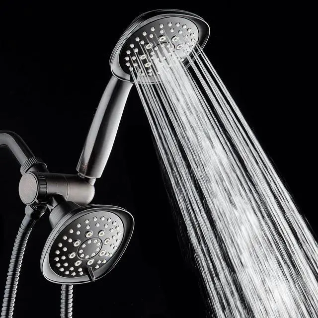 Alt view image 5 of 7 - AquaDance Luxury Square 48-setting High-Pressure Dual Head/Handheld Shower Spa Combo. Extra-Long 72" Stainless Steel Hose, 3-way Flow Diverter, Oil-Rubbed Bronze Finish