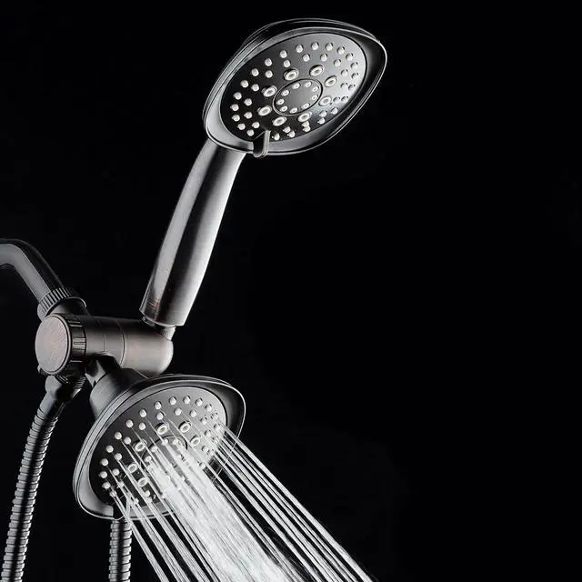 Alt view image 6 of 7 - AquaDance Luxury Square 48-setting High-Pressure Dual Head/Handheld Shower Spa Combo. Extra-Long 72" Stainless Steel Hose, 3-way Flow Diverter, Oil-Rubbed Bronze Finish