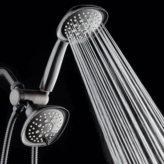 Alt view image 7 of 7 - AquaDance Luxury Square 48-setting High-Pressure Dual Head/Handheld Shower Spa Combo. Extra-Long 72" Stainless Steel Hose, 3-way Flow Diverter, Oil-Rubbed Bronze Finish