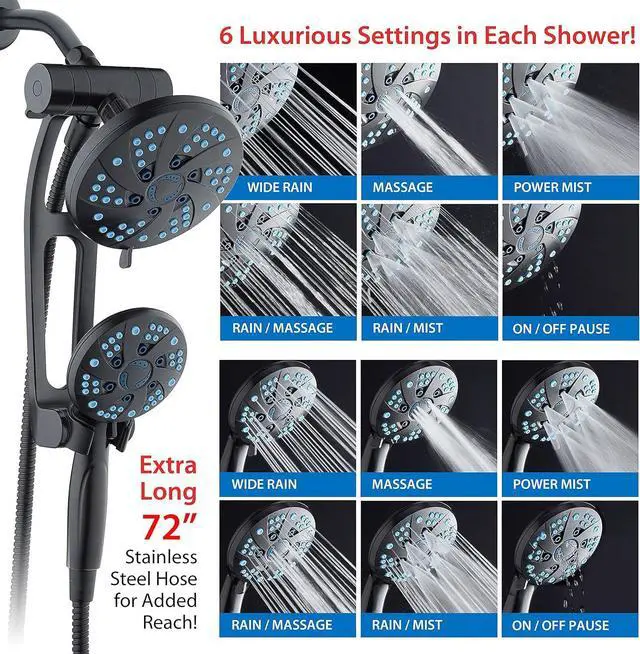 Alt view image 5 of 6 - Hotel Spa AquaCare Spa Station High Pressure 48-mode Rain & Handheld 3-way Shower Head Combo with Adjustable Arm - Anti-clog Nozzles, Extra-long 6 ft Stainless Steel Hose/ORB Bronze Finish