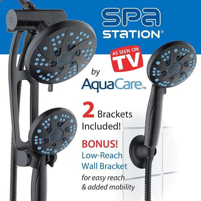 Alt view image 6 of 6 - Hotel Spa AquaCare Spa Station High Pressure 48-mode Rain & Handheld 3-way Shower Head Combo with Adjustable Arm - Anti-clog Nozzles, Extra-long 6 ft Stainless Steel Hose/ORB Bronze Finish