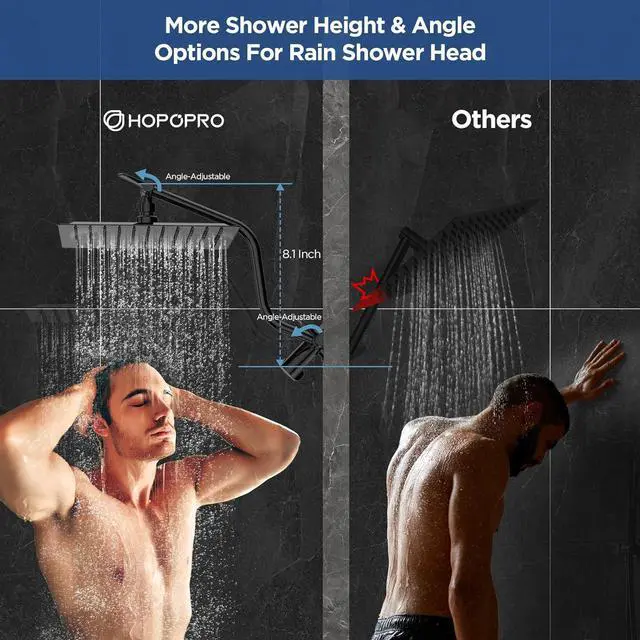 Alt view image 3 of 6 - HOPOPRO 10 All Metal Rainfall Shower Head Combo with Handheld Spray, High Pressure Showerhead Combination, Adjustable Dual Showerheads with Extension Arm, Full-Body Coverage Shower Experience, Black