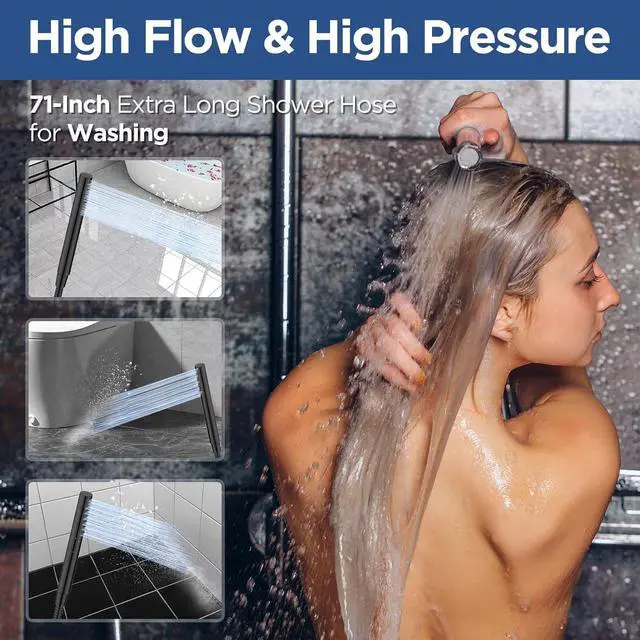 Alt view image 5 of 6 - HOPOPRO 10 All Metal Rainfall Shower Head Combo with Handheld Spray, High Pressure Showerhead Combination, Adjustable Dual Showerheads with Extension Arm, Full-Body Coverage Shower Experience, Black