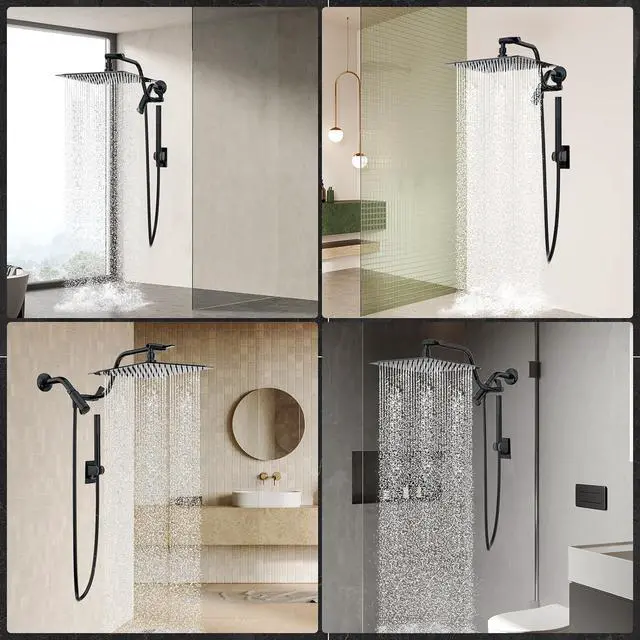 Alt view image 6 of 6 - HOPOPRO 10 All Metal Rainfall Shower Head Combo with Handheld Spray, High Pressure Showerhead Combination, Adjustable Dual Showerheads with Extension Arm, Full-Body Coverage Shower Experience, Black