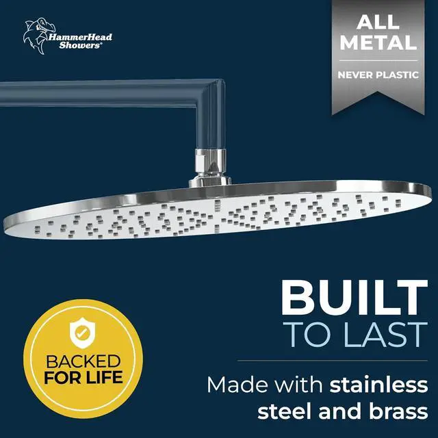 Alt view image 3 of 7 - HammerHead Showers® ALL METAL 12 Inch Rainfall Shower Head, Large Rain Shower Head, 2.5 GPM High Flow Shower Head Optimized for Pressure, Wall-Mounted or Ceiling Rain Shower Head, Chrome