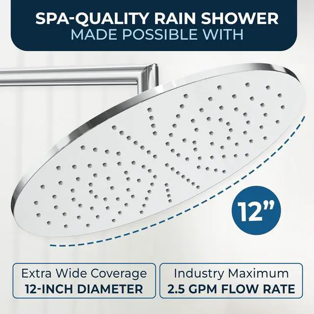 Alt view image 4 of 7 - HammerHead Showers® ALL METAL 12 Inch Rainfall Shower Head, Large Rain Shower Head, 2.5 GPM High Flow Shower Head Optimized for Pressure, Wall-Mounted or Ceiling Rain Shower Head, Chrome