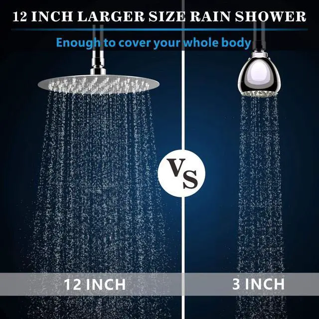 Alt view image 3 of 7 - Rain Shower Head 12 inches Large Rainfall Shower Head Made of 304 Stainless Steel 144 Silicone Anti-Scale Perfect Replacement Showerhead (30CM)