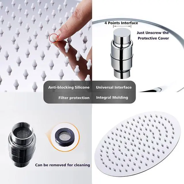 Alt view image 6 of 7 - Rain Shower Head 12 inches Large Rainfall Shower Head Made of 304 Stainless Steel 144 Silicone Anti-Scale Perfect Replacement Showerhead (30CM)