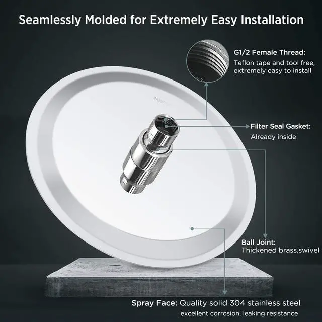 Alt view image 7 of 7 - Rain Shower Head 12 inches Large Rainfall Shower Head Made of 304 Stainless Steel 144 Silicone Anti-Scale Perfect Replacement Showerhead (30CM)