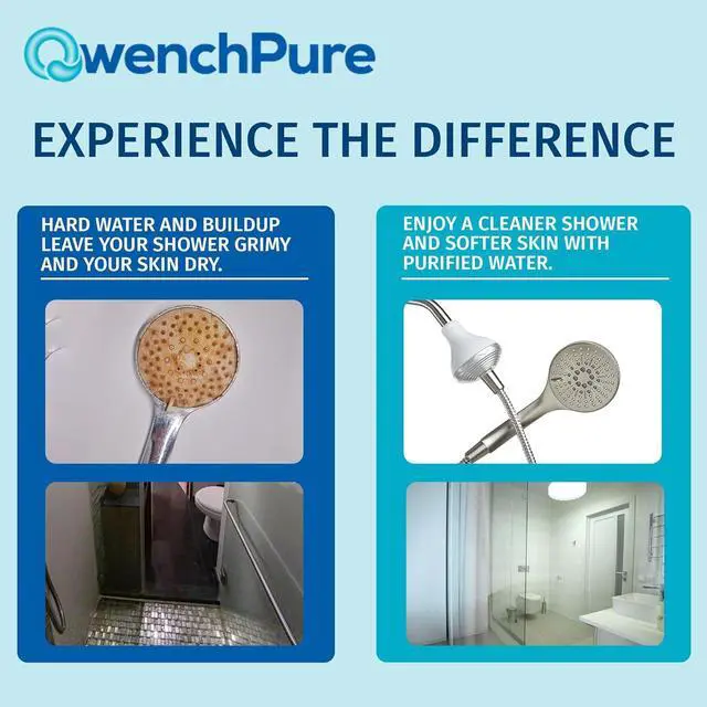 Alt view image 3 of 7 - QwenchPure Shower Filter for Chlorine  High Output, 100% KDF-55, Removes Chlorine & Contaminants, Softens & Purifies Hard Water, Improves Skin & Hair, Easy Installation, Made for Hot Water