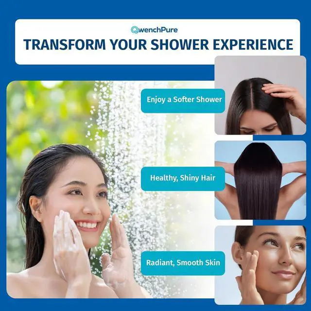 Alt view image 4 of 7 - QwenchPure Shower Filter for Chlorine  High Output, 100% KDF-55, Removes Chlorine & Contaminants, Softens & Purifies Hard Water, Improves Skin & Hair, Easy Installation, Made for Hot Water