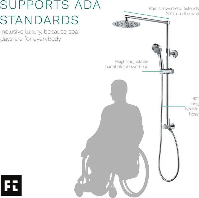 Alt view image 5 of 7 - Polaris 3 Retrofit Rain Shower System, 3-Setting Handheld Shower Combo with Slide Bar, 8" Low Profile Shower Head (2.5 GPM Chrome)