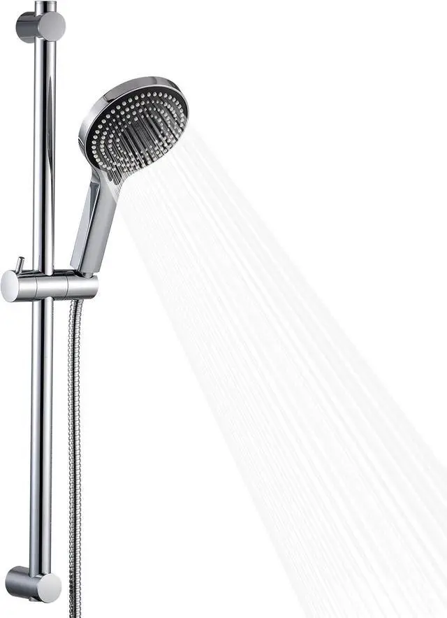 Main image of OFFO Shower Slide Bar Combo, Adjustable 27-inch Slide Bar with 6-Mode High Pressure Handheld Shower Head and 60-inch Stainless Steel Hose, Screw Wall Mounted, Chrome