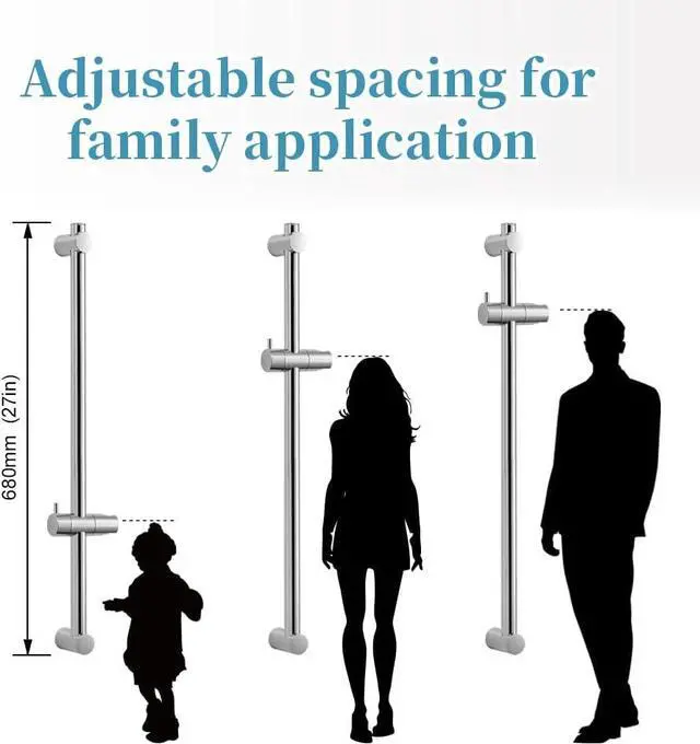 Alt view image 2 of 7 - OFFO Shower Slide Bar Combo, Adjustable 27-inch Slide Bar with 6-Mode High Pressure Handheld Shower Head and 60-inch Stainless Steel Hose, Screw Wall Mounted, Chrome