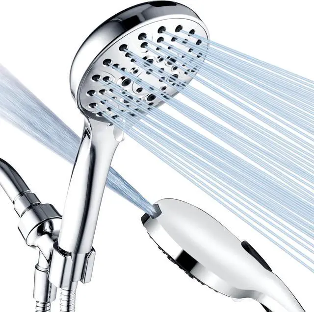 Main image of BRIGHT SHOWERS High Pressure Shower Head with Handheld, 9 Spray Settings Showerhead Built in Power Wash to Clean Tub and Pets, Extra Long 69" Hose, Adjustable Bracket, Chrome