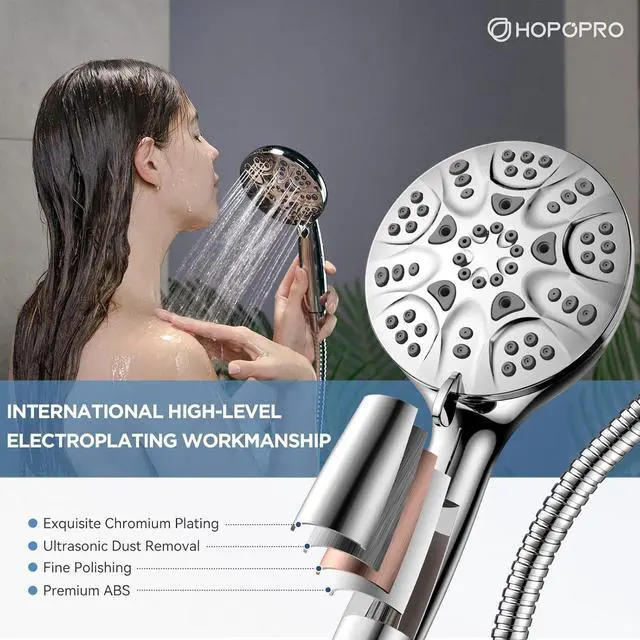 Alt view image 2 of 7 - 6-Mode High Pressure Handheld Shower Head Set Consumer Reports Recommended High Flow Hand Held Showerhead with 59 Inch Hose Bracket Teflon Tape Rubber Washers