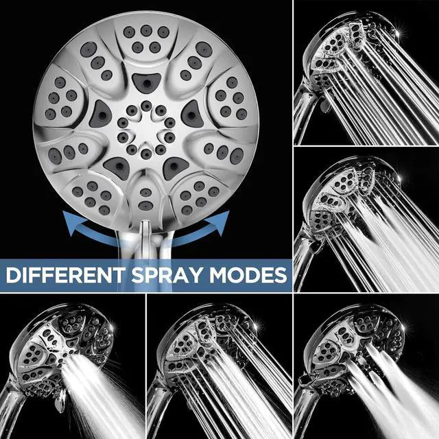 Alt view image 4 of 7 - 6-Mode High Pressure Handheld Shower Head Set Consumer Reports Recommended High Flow Hand Held Showerhead with 59 Inch Hose Bracket Teflon Tape Rubber Washers