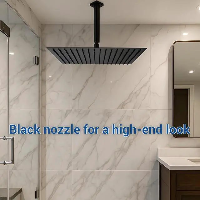 Alt view image 3 of 6 - 16 Inch Large Rain Shower Head - Matte Black Ceiling Rainfall Showerhead 304 Stainless Steel High Pressure