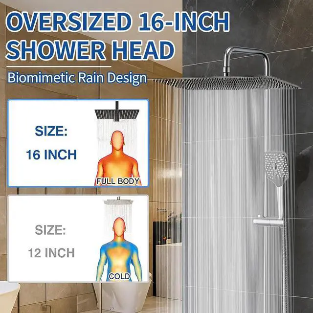 Alt view image 5 of 6 - 16 Inch Large Rain Shower Head - Matte Black Ceiling Rainfall Showerhead 304 Stainless Steel High Pressure