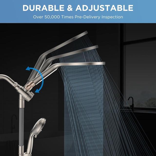 Alt view image 2 of 6 - Dual Handheld Shower Head Combo, 2-in-1 Rain Shower Heads System 8 Inch Rainfall Shower Head and 10 Modes High Pressure Hand Held Showerhead with Built-in Power Wash