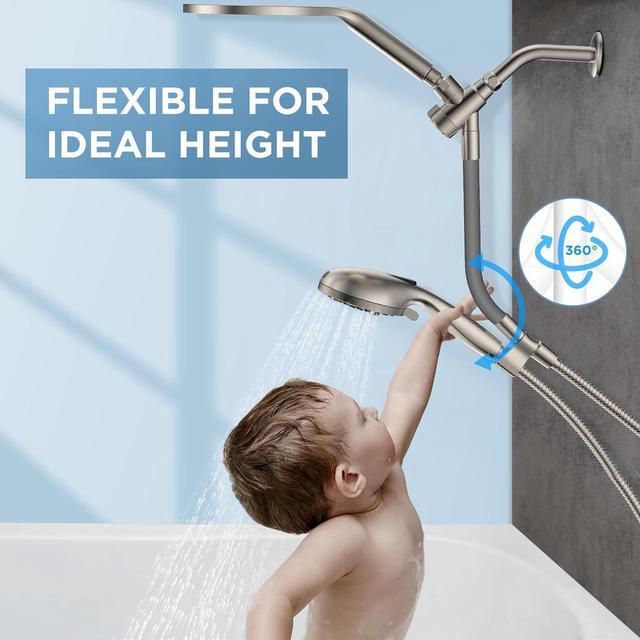 Alt view image 3 of 6 - Dual Handheld Shower Head Combo, 2-in-1 Rain Shower Heads System 8 Inch Rainfall Shower Head and 10 Modes High Pressure Hand Held Showerhead with Built-in Power Wash