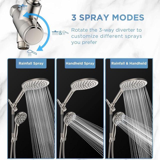 Alt view image 5 of 6 - Dual Handheld Shower Head Combo, 2-in-1 Rain Shower Heads System 8 Inch Rainfall Shower Head and 10 Modes High Pressure Hand Held Showerhead with Built-in Power Wash