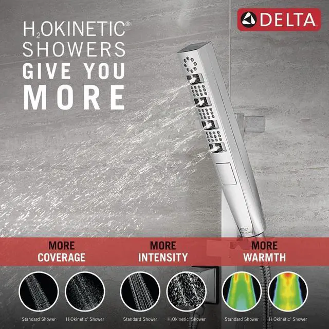Alt view image 5 of 6 - Delta Faucet Tetra H2Okinetic Slide Bar Hand Held Shower with Hose, Chrome Handheld Shower Head, Slide Bar Hand Shower, Handheld Shower, Detachable Shower Head, Lumicoat Chrome 51140-PR
