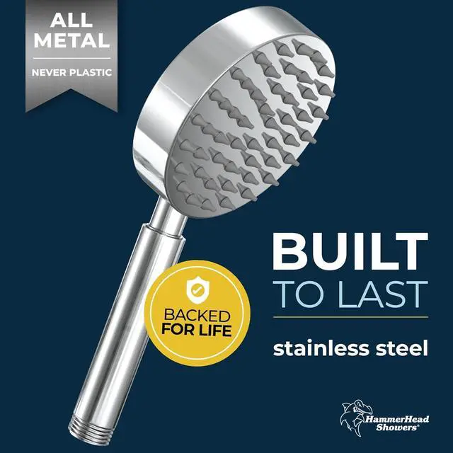 Alt view image 2 of 7 - HammerHead Showers® ALL METAL Hand Held Shower Head - CHROME - 2.5 GPM High Pressure Shower Heads 4 Inch Spray Wand, No Flow Restrictor | Made from 304 Stainless Steel with Silicone Nozzles