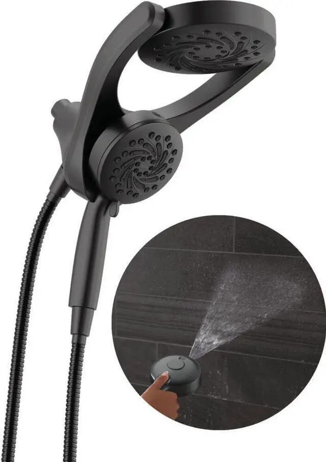 Main image of Delta Faucet 5-Setting HydroRain 2-in-1 Dual Shower Head with ProClean Spray, Matte Black Round Shower Head with Hose, Hand Held Shower Head, Matte Black 75419BL