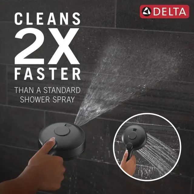 Alt view image 4 of 7 - Delta Faucet 5-Setting HydroRain 2-in-1 Dual Shower Head with ProClean Spray, Matte Black Round Shower Head with Hose, Hand Held Shower Head, Matte Black 75419BL