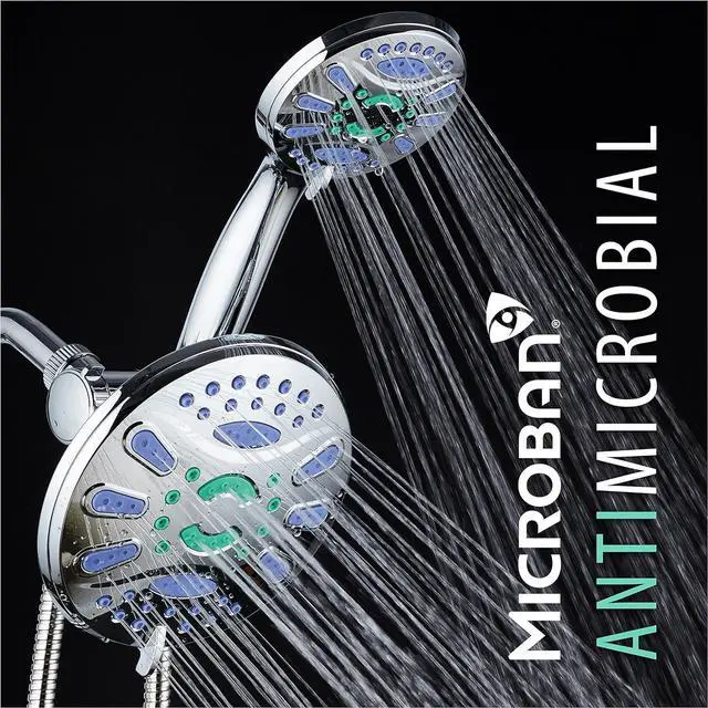 Alt view image 4 of 7 - AquaStar Elite 3-in-1 High-Pressure 48-mode 7" Shower Head Combo with Microban Anti-Clog Jets for More Power & Less Cleaning! Extra-Long 5 ft. Stainless Steel Hose. All Chrome Finish