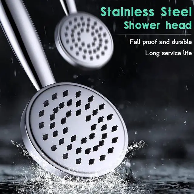 Alt view image 3 of 6 - All Metal Hand Held Shower Head with Hose and Holder, Made with Stainless Steel and Brass, High Pressure Handheld Showerhead, Adjustable Bracket, Extra Long Flexible Hose (Polished Chrome)