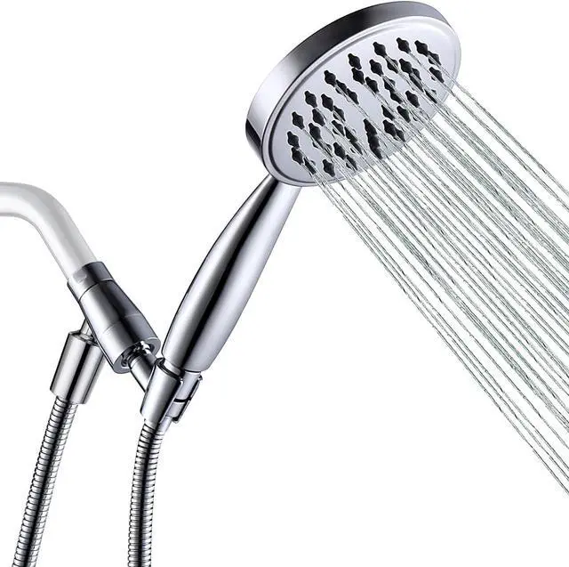Main image of All Metal Hand Held Shower Head with Hose and Holder, Made with Stainless Steel and Brass, High Pressure Handheld Showerhead, Adjustable Bracket, Extra Long Flexible Hose (Polished Chrome)