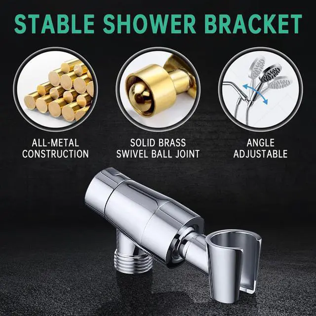 Alt view image 4 of 6 - All Metal Hand Held Shower Head with Hose and Holder, Made with Stainless Steel and Brass, High Pressure Handheld Showerhead, Adjustable Bracket, Extra Long Flexible Hose (Polished Chrome)