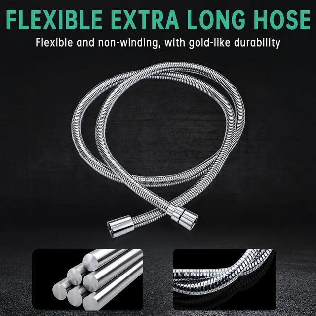 Alt view image 5 of 6 - All Metal Hand Held Shower Head with Hose and Holder, Made with Stainless Steel and Brass, High Pressure Handheld Showerhead, Adjustable Bracket, Extra Long Flexible Hose (Polished Chrome)