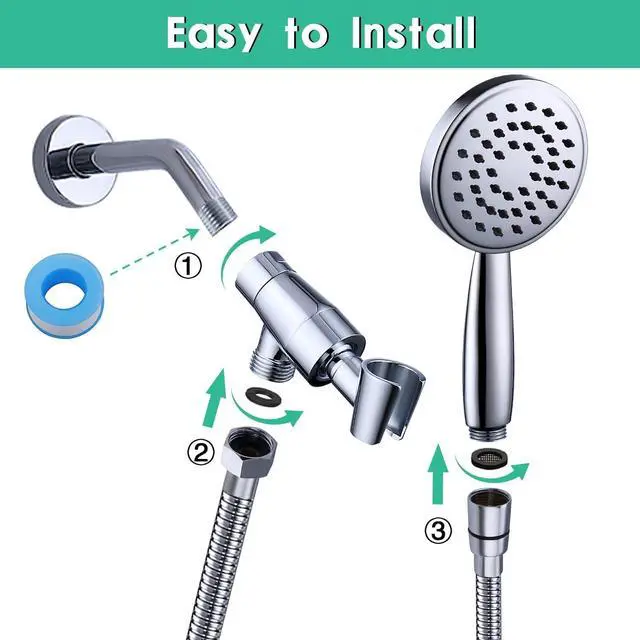 Alt view image 6 of 6 - All Metal Hand Held Shower Head with Hose and Holder, Made with Stainless Steel and Brass, High Pressure Handheld Showerhead, Adjustable Bracket, Extra Long Flexible Hose (Polished Chrome)