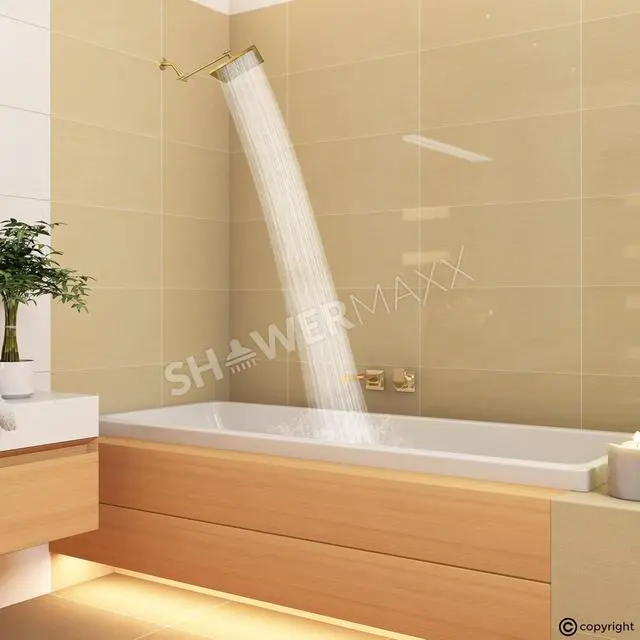 Alt view image 2 of 7 - Luxury Spa Series: ImperialShine Gold Rain Shower Head, 8-Inch Square Rain Showerhead with 360 Tilt, Experience Rainfall with MAXX Comfort and Elegance (Polished Brass/ImperialShine Gold)