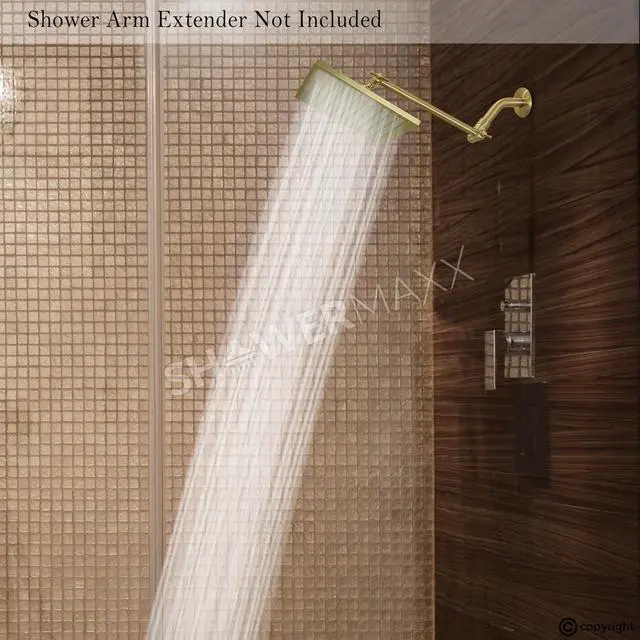 Alt view image 3 of 7 - Luxury Spa Series: ImperialShine Gold Rain Shower Head, 8-Inch Square Rain Showerhead with 360 Tilt, Experience Rainfall with MAXX Comfort and Elegance (Polished Brass/ImperialShine Gold)