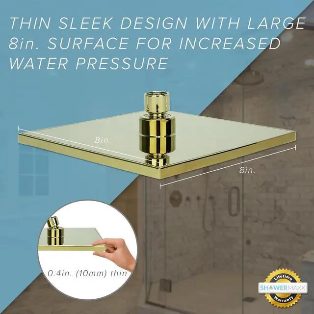 Alt view image 7 of 7 - Luxury Spa Series: ImperialShine Gold Rain Shower Head, 8-Inch Square Rain Showerhead with 360 Tilt, Experience Rainfall with MAXX Comfort and Elegance (Polished Brass/ImperialShine Gold)