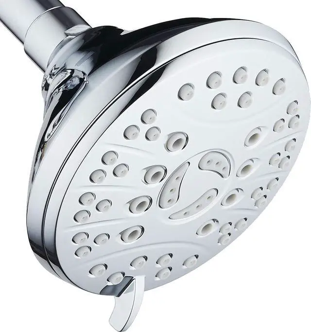Main image of High Pressure 6-setting Luxury Rain Shower Head  Extra Large Face  Anti Clog Jets  Solid Brass Connection Ball Joint  Angle Adjustable  All Chrome Finish