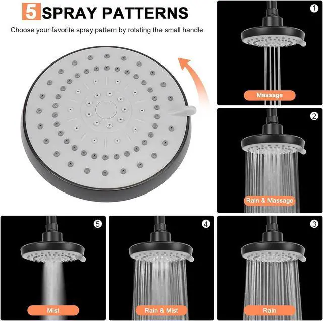 Alt view image 2 of 7 - HarJue High Pressure Shower Head with 11 IN Adjustable Arm, Rainfall with Shower Arm-Make Water Flow Down Vertically for Better Bathing Experience(5 In, Black)