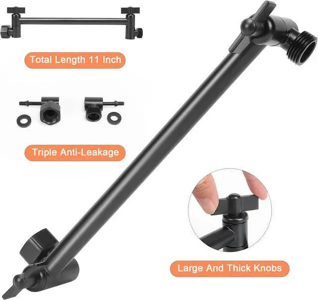 Alt view image 5 of 7 - HarJue High Pressure Shower Head with 11 IN Adjustable Arm, Rainfall with Shower Arm-Make Water Flow Down Vertically for Better Bathing Experience(5 In, Black)