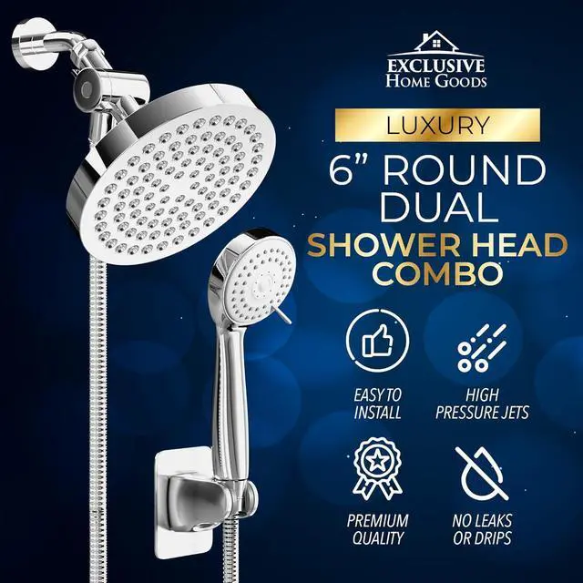 Alt view image 3 of 7 - Shower Head With Handheld Combo, 6 Inch High Pressure Rainfall Showerhead With Hand Held 70 Inch Hose for Bath - Adjustable Swivel Shower Head Spray Anti-leak Nozzles - Universal Fit