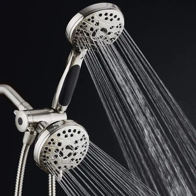 Alt view image 2 of 7 - High Pressure 48-mode Luxury 3-way Combo  Dual Rain & Handheld Shower Head  6 Foot Stainless Steel Hose  Anti Slip Grip  All Brushed Nickel Finish  Top US Brand  Extra Wall Bracket