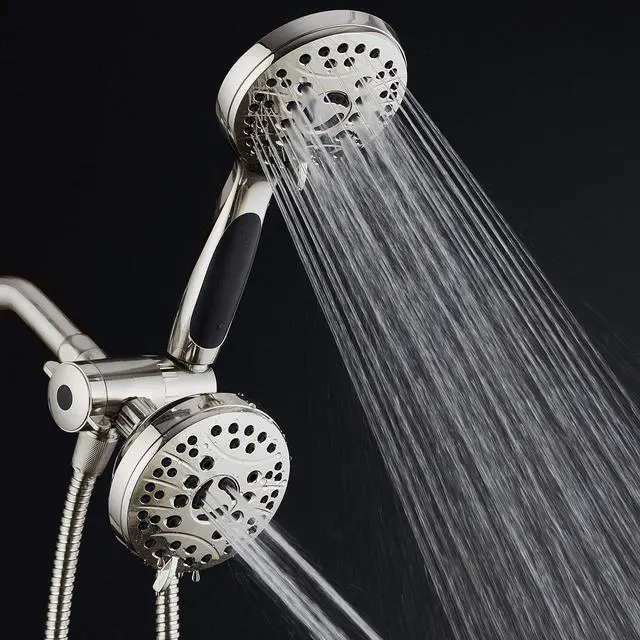 Alt view image 3 of 7 - High Pressure 48-mode Luxury 3-way Combo  Dual Rain & Handheld Shower Head  6 Foot Stainless Steel Hose  Anti Slip Grip  All Brushed Nickel Finish  Top US Brand  Extra Wall Bracket